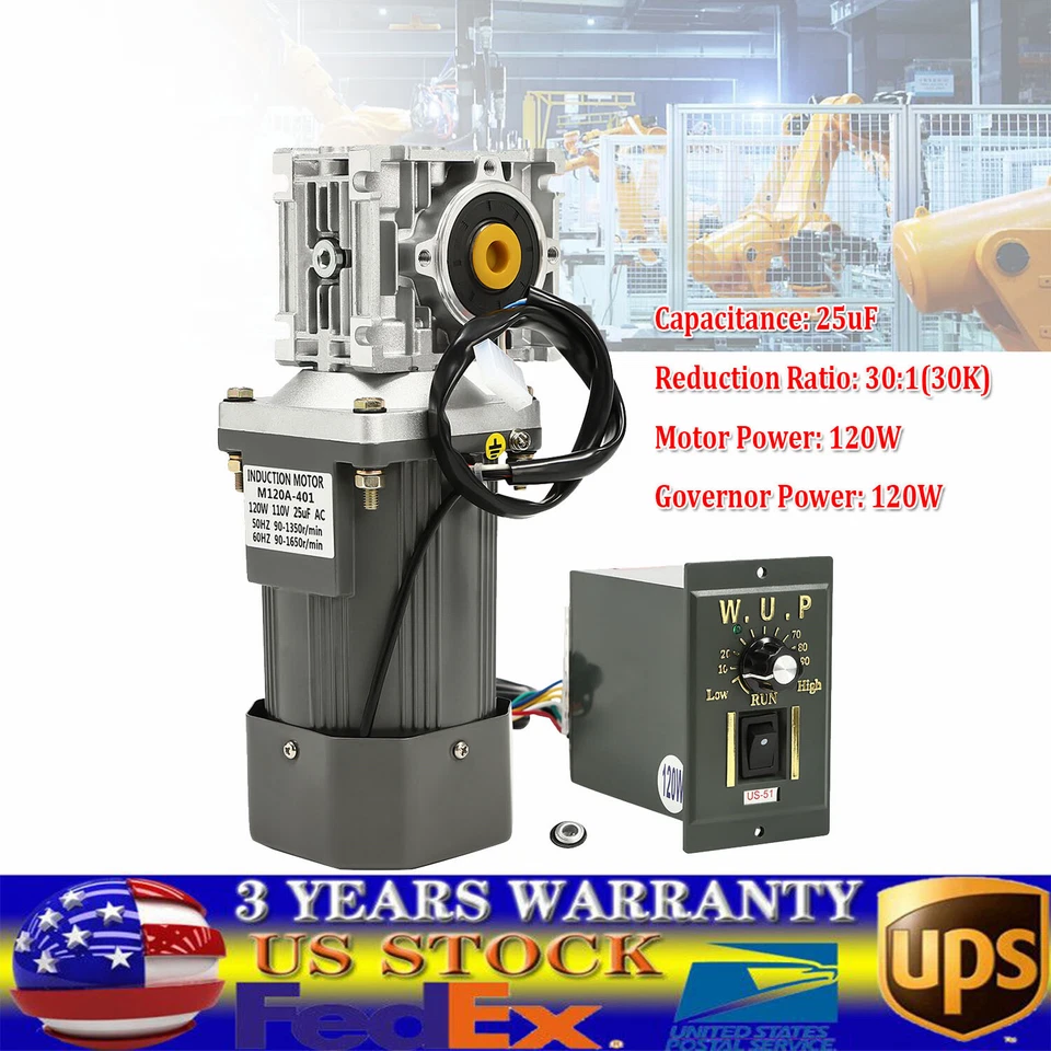 Worm Gear Motor 120W AC 110V Speed Controller Industrial Gearbox Electric RV30 - Image 1 of 4