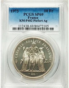 Frankreich 1973 10 Franken Silber PIEFORT SP69 PCGS PERFEKTION! - Bild 1 von 3