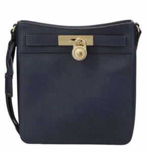 NWT MICHAEL KORS Hamilton Traveler Leather Messenger Crossbody Bag NAVY BLUE - Picture 1 of 4