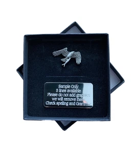 Personalised Gift Box & Hand Made Osprey Bird Pewter Pin Badge ENGRAVED FREE - Picture 1 of 9