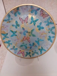 Translucent Blue Tinted Glass Butterfly Platter with Gold Trim 13" - Picture 1 of 8