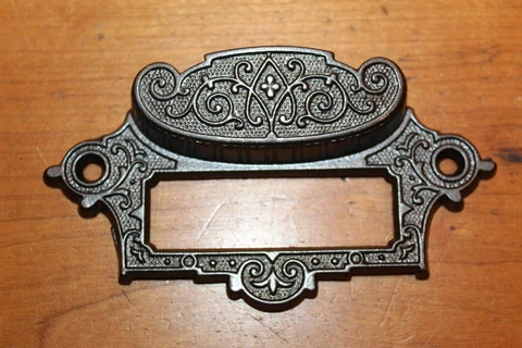 Antique Victorian Cast Iron Detailed Bin Apothecary Cupboard Drawer Pull L-65 Cover
