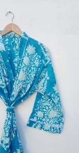 Indisch Baumwolle Tree Kimono Türkis Kimono Bad Bademantel Nacht Maxi Bademantel - Bild 1 von 3