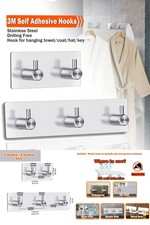 Bathroom Robe Towel Hooks,Stainless Steel Peel Stick Hooks 3M Self Adhesive Wall