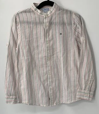 Camisa Mayoral Niños Blanco Rosa Azul Sin Cuello Botones Corte Ajustado Nueva Con Etiquetas Talla 8y Foto 1 de 4