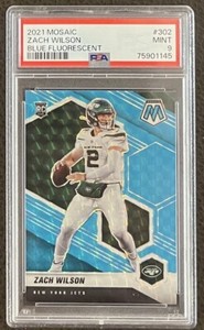 2021 Zach Wilson Panini Mosaic Blue Fluorescent Prizm Rookie 9/15 PSA 9 POP 1