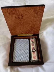 VINTAGE Wooden Hinged Playing Card Box With  Cards And Dice - Picture 1 of 6