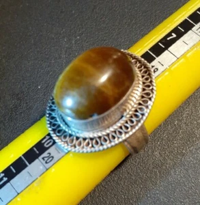 Anillo de plata de ley 925 filigrana ojo de tigre ovalado cúpula grande talla 9 - Imagen 1 de 11