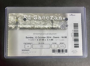 2014 Ed Sheeran Wembley Debut Ticket 02 Arena Sell Out Show October 12