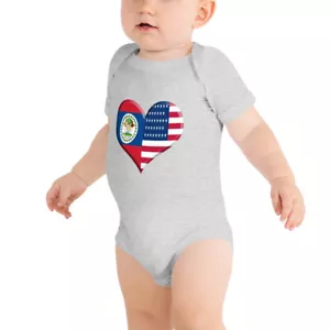 Baby short sleeve one piece Belizean American Flag Heart Belize Pride - Picture 1 of 5