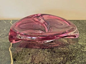 Val St Lambert - Belgian Pink Swirl Bowl 8.5" Mid-Century Modern, signed - Foto 1 di 6