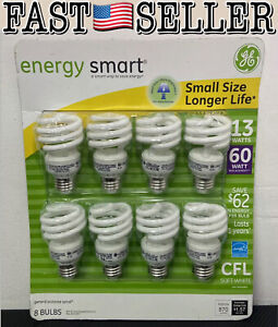 8-Pack GE 13-Watt Energy Smart CFL Light Bulbs 60 Watt Replacement- Soft White