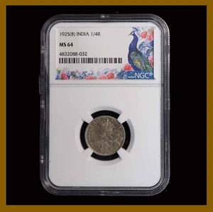 British India 1/4 Rupee Silver Coin, 1925 (B) Bombay NGC MS 64 4832088-032 - Picture 1 of 2