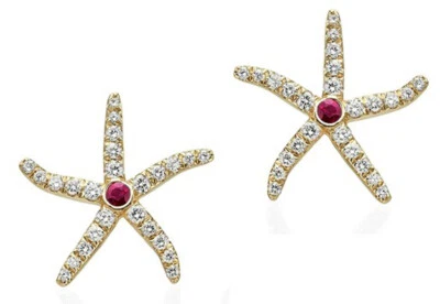 1.02ct Diamante Redondo Natural Rubí 14k Oro Amarillo Macizo Boda Dormilonas - Imagen 1 de 3