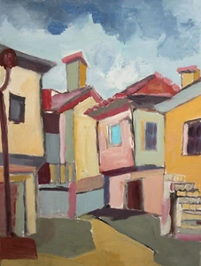 Vintage expressionist oil painting cityscape - Picture 1 of 12