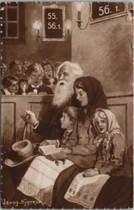 Artist-Signed JENNY NYSTROM Postcard Family Singing in Church / 1923 Cancel - Picture 1 of 2