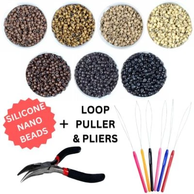 Nano Beads Rings Silicone Lined Hair Extension Fitting Kit, Pliers & Loop Puller - Image 1 of 2