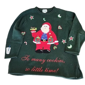 Vintage The Quaker Factory Santa Clause Christmas Knit Crewneck Sweater Size 1X - Picture 1 of 8
