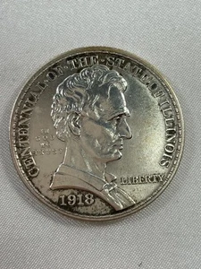 1918 Illinois Centennial Half Dollar Silver Commemorative 50c UNC Detail  - Picture 1 of 8