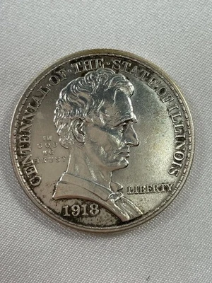 1918 Illinois Centennial Half Dollar Silver Commemorative 50c UNC Detail  - Image 1 of 4