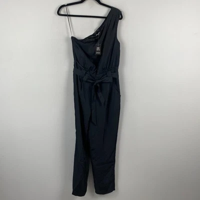 Mono Express Negro Drapeado Un Hombro Cinturón Talla Pequeña Recortado Foto 1 de 4