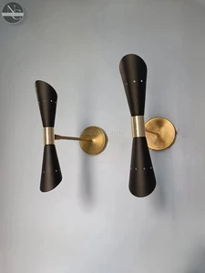 Sconce Lamp Matte Black - Mid Century Italian Diablo Wall Sconce Pair - Picture 1 of 4