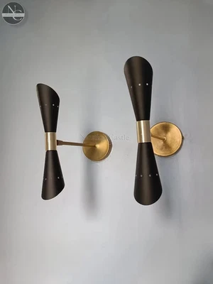 Sconce Lamp Matte Black - Mid Century Italian Diablo Wall Sconce Pair - Image 1 of 4