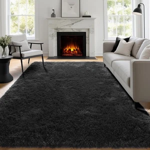 Black Fluffy Shag Area Rugs for Bedroom 5x7, Soft Fuzzy Shaggy Machine Washab... - Picture 1 of 9