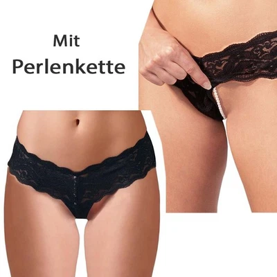 String Damen Dessous sexy Perlenkette florale Spitze schwarz Unterwäsche "Paola - Bild 1 von 4