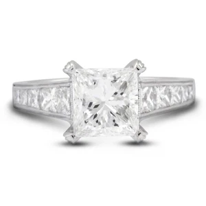 3ct G VS1 Princess Natural Certified Diamonds 18k Vintage Style Side Stone Ring - Picture 1 of 10