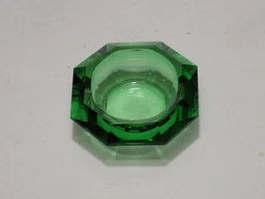 Emerald Green Glass Faceted Diamond Octagon Open Salt Cellar - Picture 1 of 5