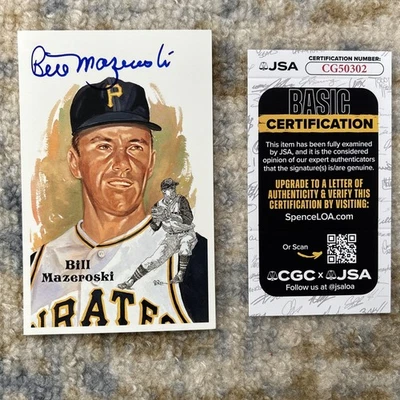 Bill Mazeroski 2001 HOF  Pittsburgh Pirates Signed Perez Steele Postcard JSA - Image 1 of 4