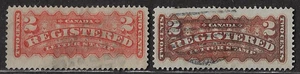 Canada — 1875-88, Registration Stamps #F2, #F2b — Ref. 1889 - Picture 1 of 2