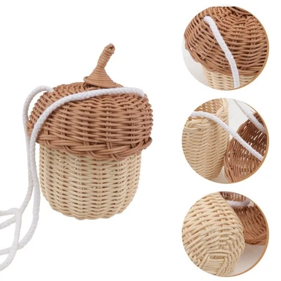 Pine Cone Shoulder Bag Toddler Child Crossbody Purse Rattan Basket - Image 1 of 4