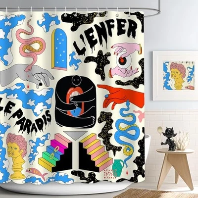 Абстрактная красочная занавеска для душа для декора ванной комнаты, уникальная смешная ванная комната  - Изображение 1 из 4