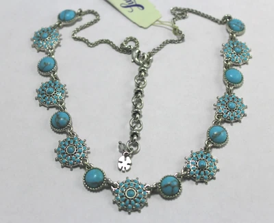 Lucky Brand винтажный серебряный бирюзовый синий цветочный воротник заявление ожерелье - Изображение 1 из 4
