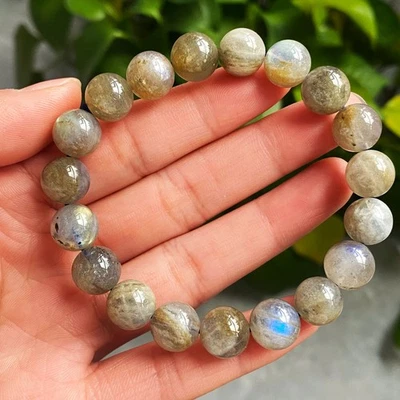 Pulsera de cuentas de luz azul arco iris arco iris de labradorita natural de 10,2 mm Foto 1 de 4