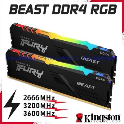Memoria de escritorio Fury Beast RGB Ram DDR4 8 GB 16 GB 32 GB 2666 3200 3600 MHz 288 pines Foto 1 de 4