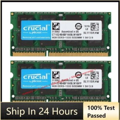 CRUCIAL DDR3L 16GB (8GB x2) 1333mhz PC3L-10600 Laptop SODIMM Memory RAM DDR3 - Image 1 of 4