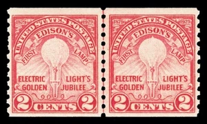 Scott 656 1929 2c Edison Coil Issue Mint Joint Line Pair VF OG LH Cat $55 - Picture 1 of 1