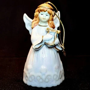 Angel w/ Harp Christmas Bell Ornament Cream Glaze - Picture 1 of 12