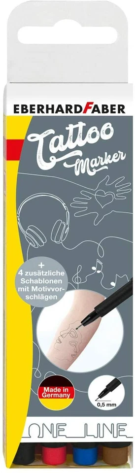 Eberhard Faber Tattoo Stifte Tattoostifte Set One Line 4er Etui + Schablone
