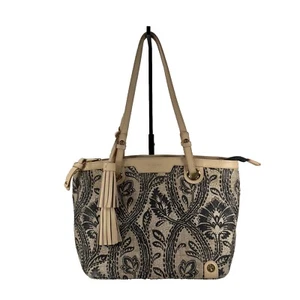 Bolso de Mano Spartina 449 Island Bellinger Crema y Negro Lino con Borde de Cuero - Imagen 1 de 16
