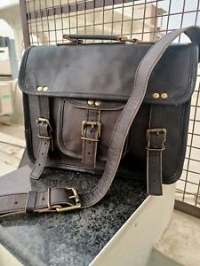 Women's BLACK/BROWN Satchel Bag Genuine Leather Messenger Shoulder Laptop Bag