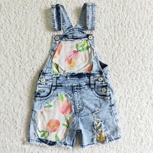 Girls Peach Sequin Denim Jeans Overalls - Picture 1 of 2