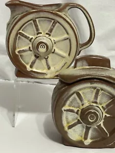 Frankoma Pottery Wagon Wheel Sugar Bowl 94B and creamer Desert Gold Brown - Picture 1 of 13