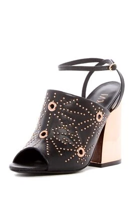 Ivy Kirzhner Epoque Black Peep-Toe Mule High Block Heel Gold Embellished Pump - Image 1 of 2