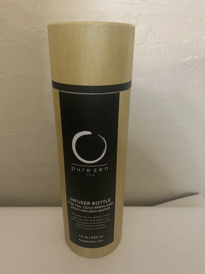 NUEVO Botella infusora de vidrio de té puro Zen doble tapa funda aislante - 13 oz / 400 ml Foto 1 de 4
