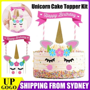11Pcs Unicorn Happy Birthday Cake Topper Set eyes ear Kids Girls Decoration - Picture 1 of 11