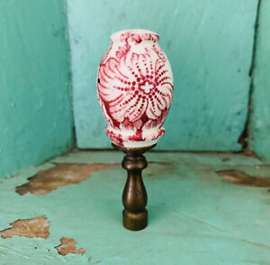 Vintage Porcelain Decorative Lamp Finial Red & White Floral China Transferware